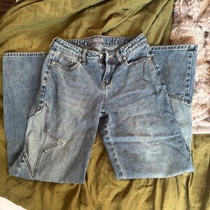 Light Blue Straight Leg Women's Jeans with Star Patch - Unbranded
